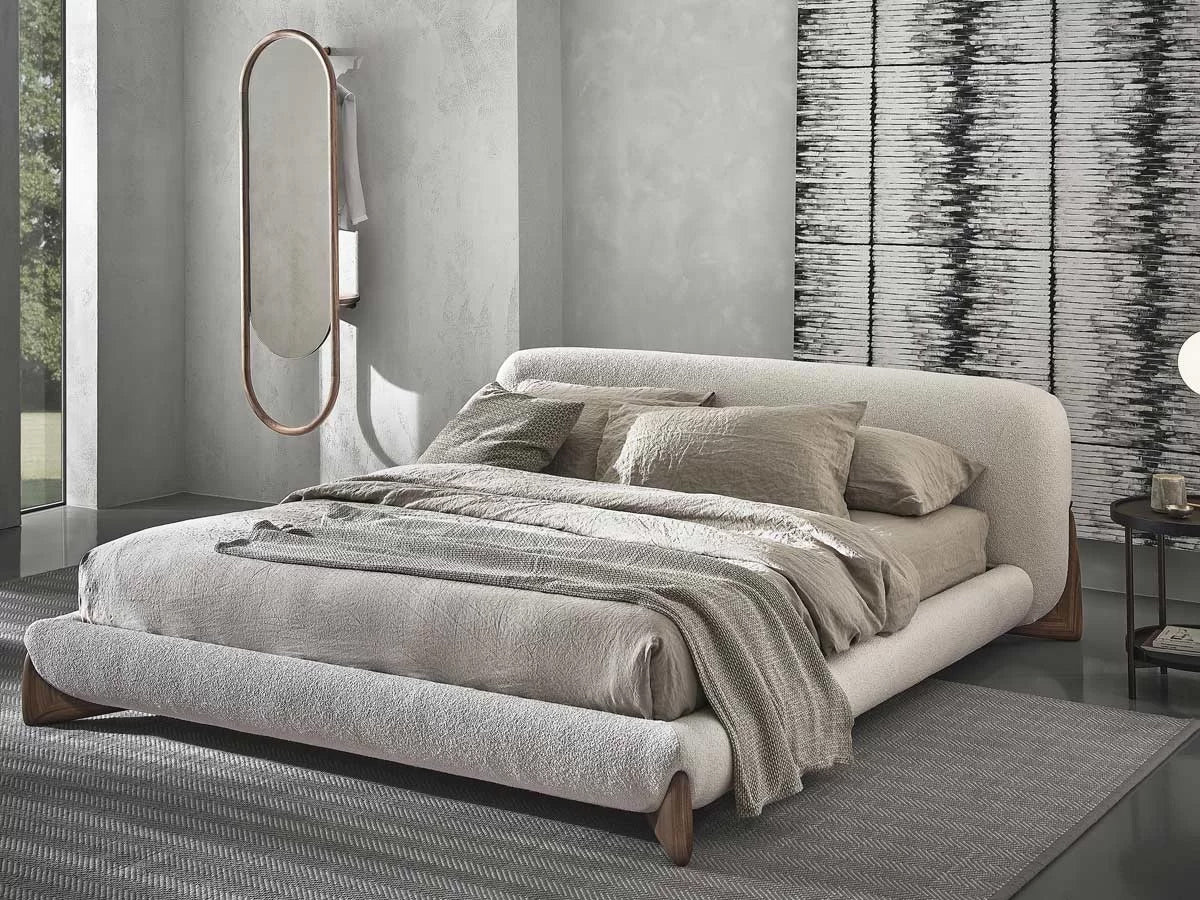 GC2233 New Hot Sell Lambswool Upholstered Bed With Wood Legs