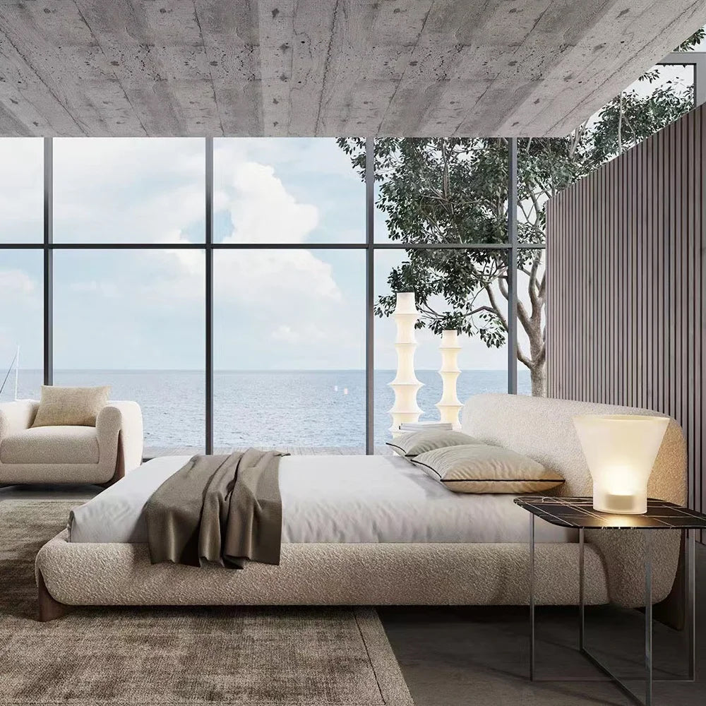 GC2233 New Hot Sell Lambswool Upholstered Bed With Wood Legs